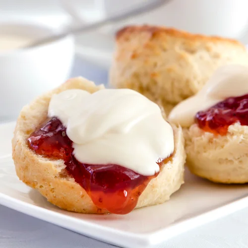 Scones with strawberry jam and cream tea